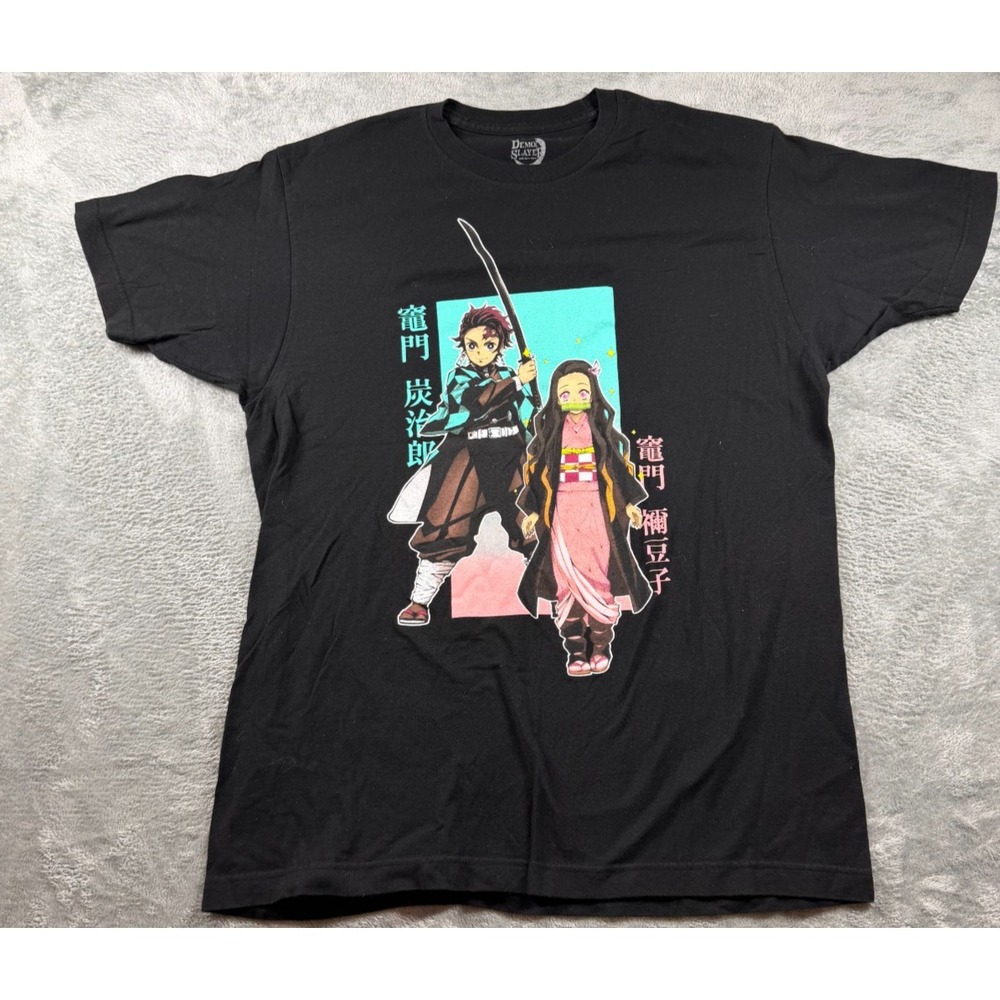 Demon Slayer Anime T Shirt Mens L Tanjiro Nezuko Graphic Black Manga